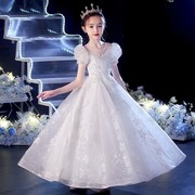 香槟色白色儿童礼服2022气质超仙公主，裙婚纱生日前短后长连衣