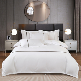 酒店四件套民宿床上用品，床单被套宾馆专用耐洗白色布草床品全套装
