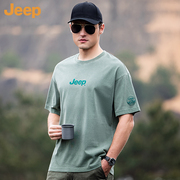 jeep吉普夏季军(夏季军)绿色短袖，t恤纯棉宽松大码胖子户外男士休闲五分袖