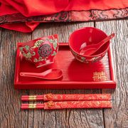 中式陶瓷结婚吃饭碗情侣红色对碗婚庆嫁妆礼物伴娘碗筷勺套装