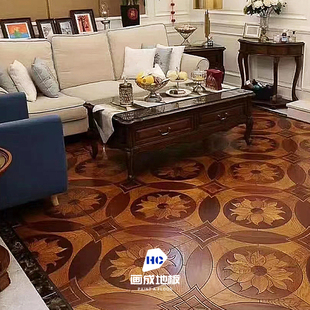 橡木沙比利美式拼花地板客厅玄关走廊多层实木复合地板 荷塘月色