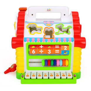 汇乐玩具739趣味小屋 形状配对积木屋子宝宝益智玩具1-3岁多孔盒