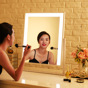米卡化妆镜带灯led镜子充电大号，台式方形单面高清公主美容梳妆镜