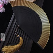 江户日式日本和风折扇子和服扇真丝女扇小花雕刻渐变空白扇金色绿