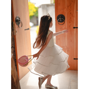 史豌豆(史豌豆)童装女童，连衣裙2024夏季儿童小礼服，宝宝洋气白色公主裙