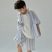 男童睡衣儿童夏季韩版竖条纹，家居服套装男孩轻薄款短袖短裤可外穿