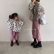 88韩国代母女装，亲子波点上衣秋款时髦宽松泡泡短衬衫
