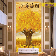 新中式玄关壁纸装饰画，竖版自粘进门口餐厅，走廊过道墙纸墙布发财树