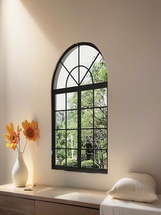 欧式铁艺窗户透明玻璃窗复古格子，窗隔断弧形，落地窗门平开窗户定制
