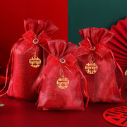 思泽婚礼喜糖袋子束口纱袋珠光红色结婚喜糖盒中国风婚庆用品大全