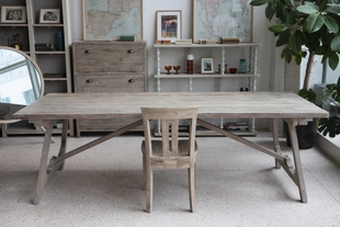 法式美式田园乡村侘寂风格家具，实木老松木头，长餐桌子原木自然长桌