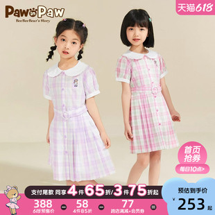 618pawinpaw小熊童装，23年夏季女童学院风格，纹印花连衣裙