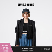 ELVIS.CHEUNG22秋冬黑色亮丝小香风运动潮流金属标签棒球夹克