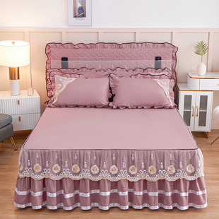 韩版床裙床罩磨毛纯色蕾丝床垫，套单件婚庆公主床单1.8米席梦思套