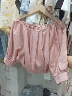 韩系泡泡袖棉麻系带短袖，衬衣宽松中袖夏季法式甜美娃娃衫上衣
