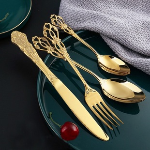 复古宫廷叉套装不锈钢牛排，叉勺三件套欧式家用高档西餐具勺子