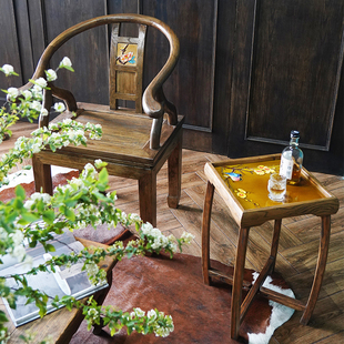 小户型茶几沙发边几实木，简约折叠移动茶桌新中式，阳台茶桌椅组合