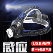 头戴式头灯LED超强光T6自动感应USB充电户外野营夜钓强光夜行矿灯