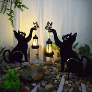 太阳能户外防水提灯猫咪剪影庭院景观动物造型铁艺装饰花园灯