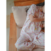 史豌豆(史豌豆)童装，女童睡衣套装宝宝，2024夏季儿童紫碎花家居服两件套