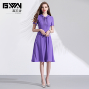 嘉瓦娜裙子夏2024短袖淡紫色连衣裙气质显瘦减龄雪纺裙中长款