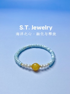 海纹石手串拉利玛天然海纹石配蜜蜡及淡水珍珠，设计款5*3mm