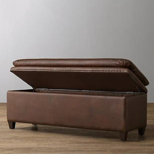 美式轻奢pu皮复古储物长方形换鞋凳简约现代家用方形休息凳床尾凳