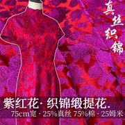 中式真丝织锦缎提花布料桑蚕丝，牡丹婚礼旗袍马甲晨袍春节唐装面料
