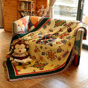 美式乡村棉麻线毯防滑沙发巾，套全盖圣诞图案桌布，地毯客厅盖布双面