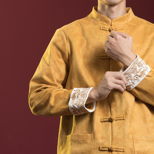 民族复古中国风龙纹印花盘扣，唐装外套中式古风个性立领刺绣夹克潮