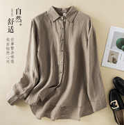 复古日系亚麻衬衫女长袖2023秋季宽松显瘦设计感小众棉麻衬衣上衣