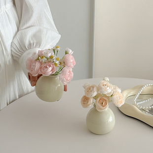 迷你陶瓷小花瓶仿真花套装ins风，房间假花装饰小雏菊干花桌面摆件