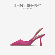 Shiny Shara/诗莎2023后侧空细跟高跟包头凉鞋女桃红色尖头