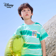 迪士尼童装男童夏装上衣 彩条纹动感短袖T恤 儿童夏季体恤衫全棉