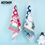 4条装moomin姆明正版格子，方巾卡通纯棉洗脸小毛巾，柔软吸水带挂绳