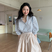 韩国条纹长袖衬衫慵懒风衬衣女，款小个子大码chic韩国2024春季