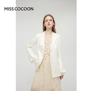 misscocoon白色西装上衣24春女气质提花，长袖外套