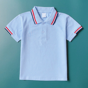 儿童校服夏季浅蓝色短袖T恤POLO衫纯棉男女童中大小学生白色班服
