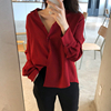 koreanstylechiffonwomen'sredshirt韩版雪纺女士红色开衫