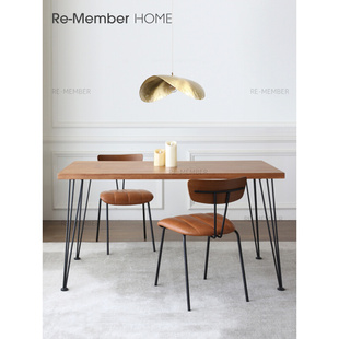 Re-Member Home北欧复古原木铁艺实木极简设计师餐桌椅组合BOWNES