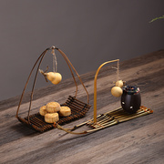 竹制品手工编织提篮创意，家用摆件复古特色，餐厅装饰竹排托盘点心盘