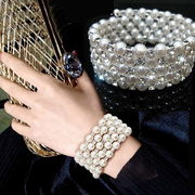 手腕遮疤饰品韩版网红时尚多层珍珠，镶钻缠绕手链宽手镯女弹力手环