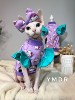 YMDR斯芬克斯德文卷毛猫紫色Kitty卡通可爱飞袖撞色纯棉背心
