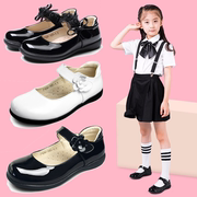大童少女中学生黑色小皮鞋，平底圆头浅口花童公主，鞋配校服表演出鞋