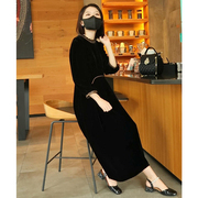 2023年气质妈妈女士丝绒，连衣裙修身显瘦黑色裙子韩版