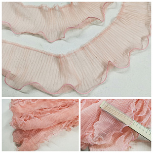 lolita洋装衣领袖口裙摆装饰9cm单层肉粉色网纱褶皱波浪边荷叶边