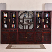书橱书柜组合书架置物架新中式实木客厅卧室三组合书柜带门防尘
