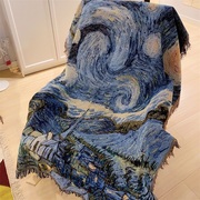 梵高星空星月夜油画，多功能装饰毯单三人，位沙发套罩全盖布