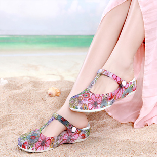 洞洞鞋女沙滩鞋2022夏玫瑰(夏玫瑰)印花玛丽珍果冻，鞋休闲凉鞋护士凉鞋