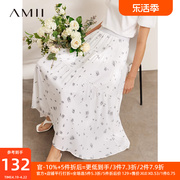 amii2023夏季a字半身裙女设计感雪纺裙干枯玫瑰伞裙白色裙子